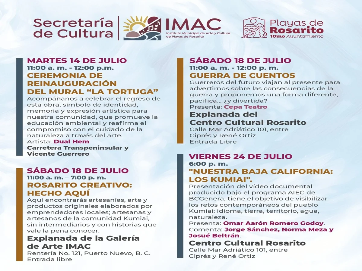 INVITA GOBIERNO DE PLAYAS DE ROSARITO A DISFRUTAR LA PROGRAMACIÓN CULTURAL DE JULIO DEL IMAC
